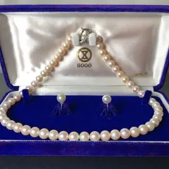 【2点セット】本真珠 パールネックレス 直径約7.8mm パールイヤリング 直径約8.2mm 総重量約40g SILVER金具 ケース付き 結婚式 入学 卒業 冠婚葬祭 フォーマル レディースアクセサリー■S85