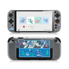 GeekShare Switch2カバー switch2対応 スイッチ2025 スイッチカバー PC製 joy con 保護 分体式 全面保護 薄型 傷防止 汚れ防止 対応耐衝撃 取り外し簡単 可愛い (サメパーティー（ブルー）)