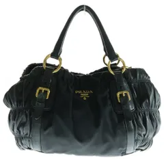 PRADA (プラダ) ロゴプレート テスートナイロン レザー ハンド トートバッグ ゴールド金具 ブラック BN1791