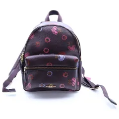 COACH (コーチ) ロゴ フラワープリント レザーバックパック リュック ブラウン レディース