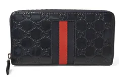 グッチ 財布 GUCCI 長財布/ラウンドファスナー式 ウェブライン グッチシマ ダークネイビー/レッド 408831【中古】