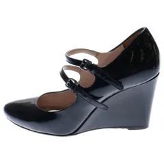 miumiu (ミュウミュウ) ベルト付パテントレザーヒールパンプス サンダル ブラック