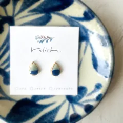 【再販】小ぶり しずく 金継ぎ 陶器 ピアス イヤリング ノンホールピアス ブルー 青 ゴールド 金 シンプル 小さい 陶磁器 瑠璃 瑠璃色 青磁 ギフト プレゼント 贈り物 母の日 誕生日