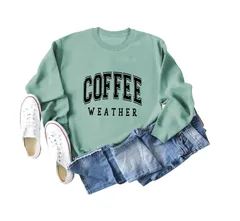 【ライトグリーン】スウェット トレーナー ロゴ 英字プリント 黒フォント レディース ゆったり 暖かい トップス 秋冬 コーヒー おしゃれ カジュアル