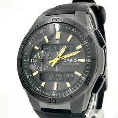 稼働品 casio カシオ ウェーブセプター 腕時計 WVA-M650 メンズ タフソーラー 電波ソーラー アナデジ MULTI BAND 6 ブラック ゴールド 高機能 多機能 ワールドタイム 5アラーム スポーティー カジュアル ビジネス G3