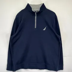 古着 ノーティカ NAUTICA スウェット トレーナー ハーフジップ ワンポイント刺繍デザイン プルオーバー XL  ネイビー メンズ