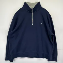 古着 ノーティカ NAUTICA スウェット ハーフジップ 大きいサイズ ワンポイントロゴ刺繍 トレーナー プルオーバー XL  ネイビー メンズ