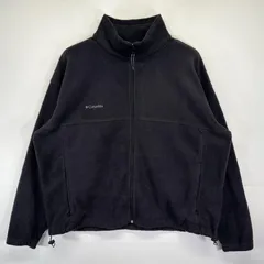 古着 コロンビア Columbia フリースジャケット 大きいサイズ ワンポイントロゴ刺繍 アウトドア フルジップ ボア 2XL  ブラック メンズ