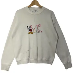 Disney/ディズニー 90年代 vintage ヴィンテージ MICKEY＆CO ミッキーマウス キャラクター USA製 スウェット トレーナー 長袖 フロント刺繡 Lサイズ ホワイト