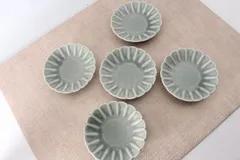 ◆新品◆ 美濃焼　豆皿　菊型　老竹色　5枚セット　小鉢　小皿　日本製◇43781