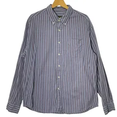Eddie Bauer エディーバウアー ストライプ柄  長袖シャツ ボタンダウン オーバーサイズ ビックシルエット マダガスカル製 Lサイズ ブルーグレー レッド