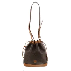 CELINE セリーヌ ワンショルダー 巾着 マカダム柄 ショルダーバッグ レディース PVCコーティングキャンバス レザー ブラウン 中古