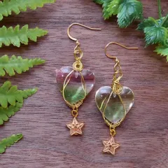 ハート　グラデーション　星　ピアス　イヤリング　ワイヤー　グリーン　ピンク　透明　ゴールド