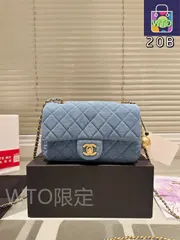 【今日特価】Chanel Denim Gold Ball Square Fat シャネル デニム ゴールドボール スクエアファット ラージバッグ（20×15cm）-WTO輸入2
