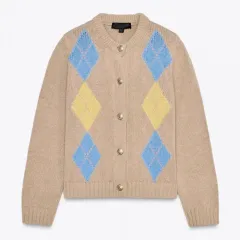 新品 ZARA ザラ アーガイル ニット カーディガン Lサイズ