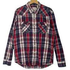 Levi's /リーバイス ウエスタンシャツ スナップボタン チェック柄 長袖シャツ オーバーサイズ ビックシルエット BANGLADESH製 Lサイズ レッド