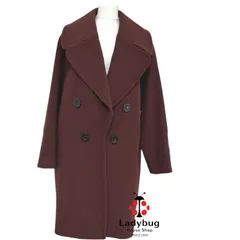 LE CIEL BLEU ルシェルブルー レディース ウールコート チェスターコート ロングコート　ダブルブレスト　大きな襟 メルトンウール えんじ バーガンディ ワイン色　秋冬 防寒 高級 上品 きれいめ おしゃれ