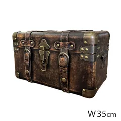 鍵付き アンティーク宝箱 ヴィンテージ宝箱 アンティーク木箱  海賊木箱 宝石箱 横幅約35cm