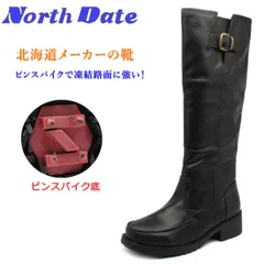 ノースデイト レディース ピンスパイク スノーブーツ 13805 防滑 防寒 NORTH DATE ロングブーツ  ダテハキ ダークブラウン