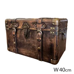 鍵付き アンティーク宝箱 ヴィンテージ宝箱 アンティーク木箱 海賊木箱 宝石箱 横幅約40cm