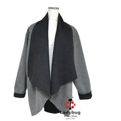 DKNY レディース 羽織コート ウールコート カシミヤコート マント風  ボタンレス ローブコート 大きな襟 高級コート グレー Lサイズ 秋冬 防寒 暖かい 上品 きれいめ おしゃれ 高級感 人気 ブランド 美品 エレガント 通勤 