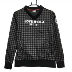 【美品】フィラゴルフ ブルゾン グレー×黒 チェック 裏起毛 スニード Vネック レディース M ゴルフウェア FILA GOLF