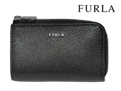 本物保証 イタリア直輸入 送料無料 国内即発送 フルラ 財布 FURLA MR00034 AX0732 O6000 NERO チェーン キーホルダー付き 立体ロゴ ブラックレザー L字 ラウンドファスナー コインケース 小銭入れ 財布
