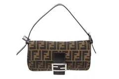 極美品 FENDI フェンディ マンマバケット ワンショルダーバッグ ズッカ柄 キャンバス レザー ブラウン シルバー金具 中古 4b009220
