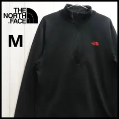 THE NORTH FACE ザノースフェイス ハーフジップ 指穴 裏フリース プリント ロゴ ブラック M