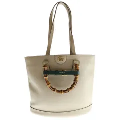 GUCCI (グッチ) バンブー ダイアナ ミディアム GGロゴプレート レザー 2WAY ハンド ショルダー トートバッグ ゴールド金具 ベージュ 750396