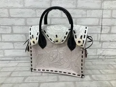 CARVING TRIBES カービントライブス レディース ホワイト くすみピンク バイカラー レザー カービングレザー ハンドバッグ 紐 ステッチ