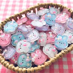 【728】40個 デコパーツ ミニチュア うさぎ キラキラ ミックス まとめ売り