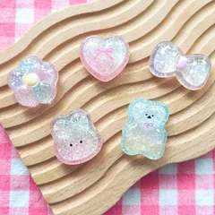 【727】100個 デコパーツ ミニチュア うさぎ くま 花 ハート リボン キラキラ ミックス まとめ売り