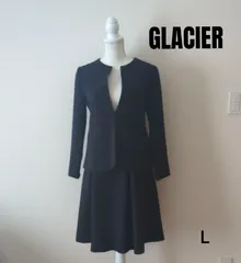 【美品】GLACIER  ノーカラージャケット　フレアスカート　セットアップ　Lサイズ　ネイビー