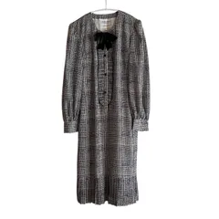 Z1593KIMIJIMA TOKYO PARIS 君島一郎 ワンピース ドレス リボンタイ付き 千鳥格子 フォーマル レディース 9号