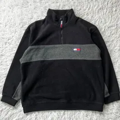 オールドトミー 90s トミーヒルフィガー TOMMY HILFIGER フリースジャケット ハーフジップ プルオーバー ブラック 古着 3692