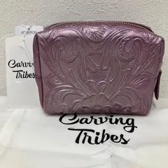 AP49　CARVING TRIBES　カービングトライブス　グレースコンチネンタル　スクエアポーチ　ポーチ　スクエア型　レザー　牛革　本革　型押しレザー　パープル　紫　レディース　雑貨　小物入れ　メタリック