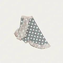 犬服　4XL胴回81　ドットリボンGY×ツイードドットPK袖　長袖　ワンピ風