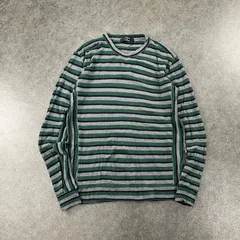 サンプル品 希少 日本製 CABANE de ZUCCa カバンドズッカ 長袖 ニット セーター クルーネック プルオーバー ボーダー グリーン×グレー メンズ XL相当のサムネイル