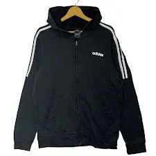 adidas/アディダス スリーライン ジップアップパーカー フーディー トラックジャケット ジャージ JORDAN製 Lサイズ ブラック