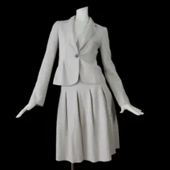 35【美品】アンタイトル スカートスーツ 1 ウール × アンゴラ アイボリー S ペプラムジャケット プリーツスカート UNTITLED 秋冬