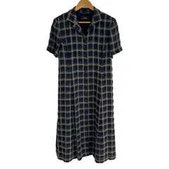 レリアン ワンピース サイズ11 M レディース - ネイビー×アイボリー レギュラーカラー/半袖/ロング/チェック柄/シャツワンピ/肩パッド