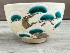武本源七造 柳桜画 抹茶碗】茶道具 骨董 アンティーク インテリア 訳