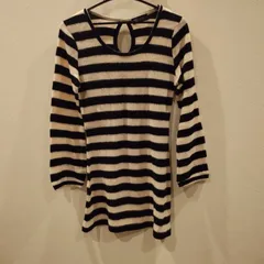 レディース　長袖　ボーダー　ブラック×ピンク　ニット