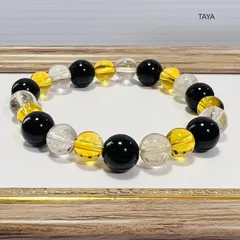 ブラックオニキス✖️ルチルクオーツ✖️11月誕生石シトリンのハーモニー　パワーストーンブレスレット　開運　全体運　思考力　魔除　金運　財運　勝負運　祈願達成払　生霊払　成功　自己成長　浄化　祈願達成　サイズ変更対応