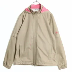 【美品】アディダス★2Way仕様！ フード付きファスナージャケット チェック柄 サイズⅯ ベージュ×ピンク系 z16329