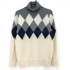 キャロウェイ タートルネックセーター アイボリー×グレー 胸上ダイヤ柄 ウール混 ニット メンズ L ゴルフウェア Callaway