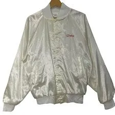 AUBURN 90年代/90’s ヴィンテージ スタジャン USA製 ナイロンジャケット ブルゾン フロントプリント バックプリント Mサイズ ホワイト