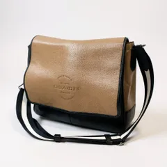 bk18《美品》 COACH コーチ 斜め掛け メッセンジャーバッグ ショルダーバッグ C5395 ベージュ ブラック レザー クロスボディ 鞄 カバン A4収納可 ビジネスt18r