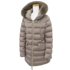 【極美品 サイズ42】HERNO ヘルノ ホワイトフォックス ファー フード ダウン コート グレージュ レディース 定価14万 47545